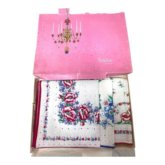 Vintage New Old Stock Blue Red Floral Handkerchiefs Lot 3 Elegant Nostalgia Set - Picture 2 of 8